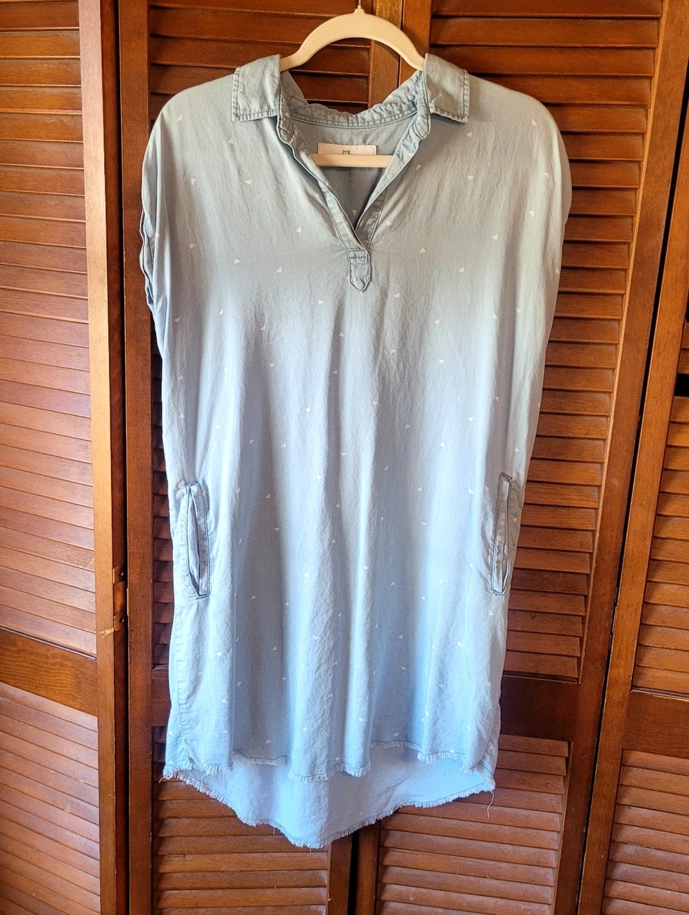 Thread & Supply Faux Denim Shift Dress/Tunic. Size Small Hi/low, Frayed,Hemline